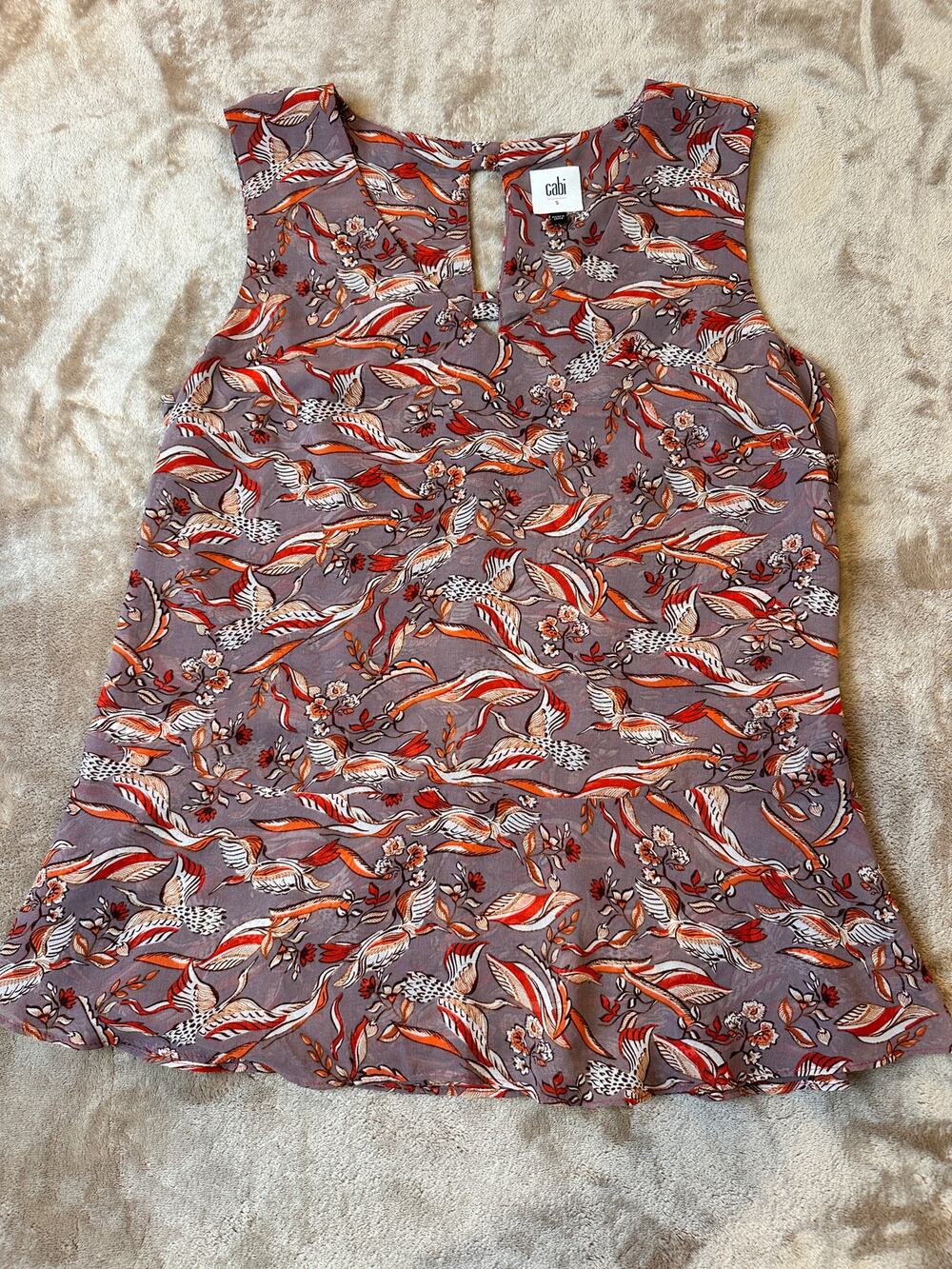 Cabi Floral Sleeveless Swing Blouse Women's Small Keyhole Back